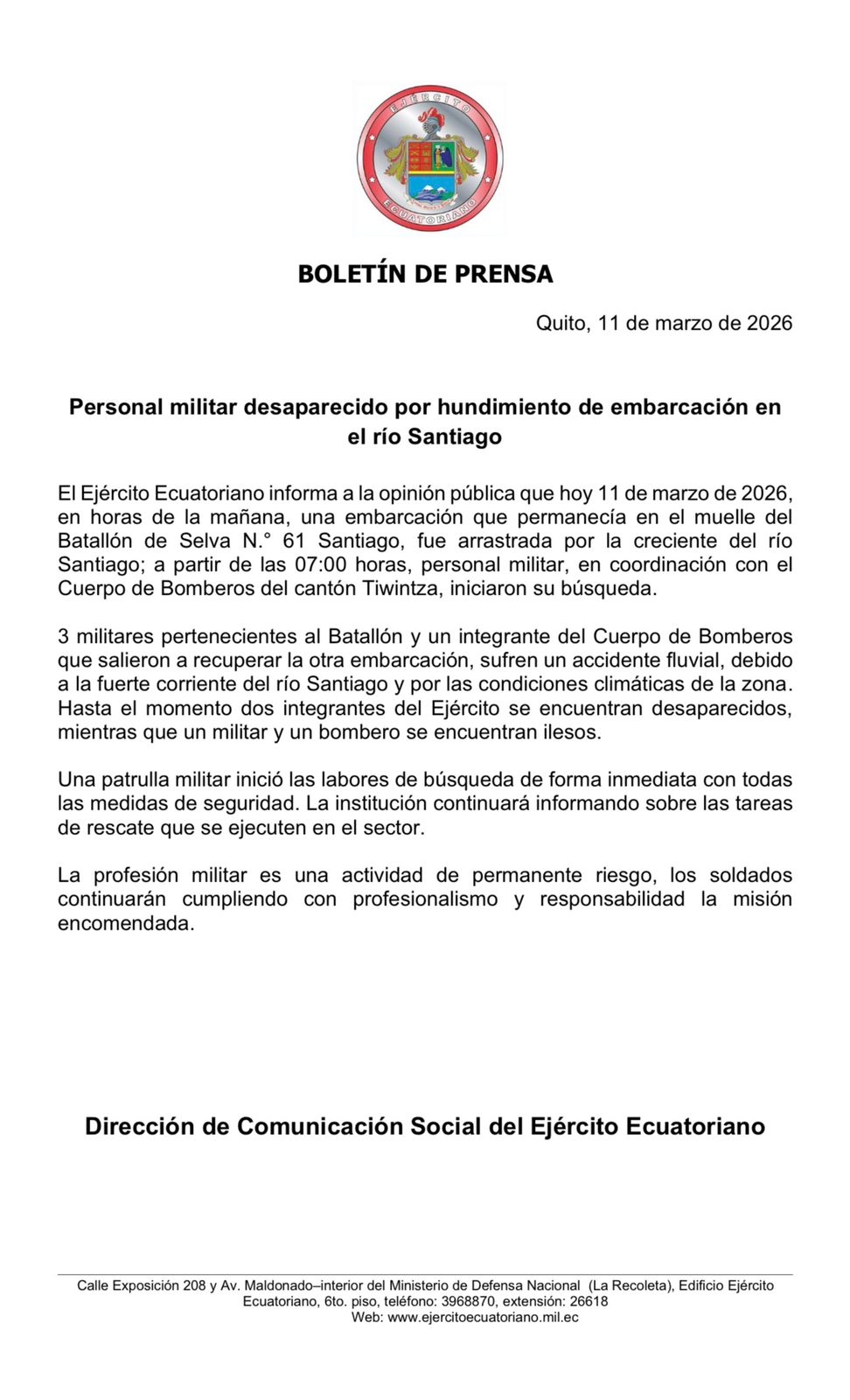 BOLETÍN DE PRENSA DESAPARECIDOS